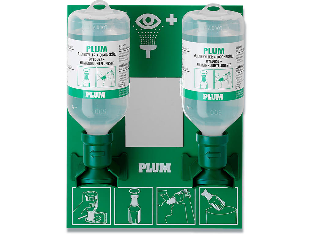 Øjenskyllestation, Med piktogram, Inkl. 2x500 ml øjenskyl med øjenkop, Steril, Plum