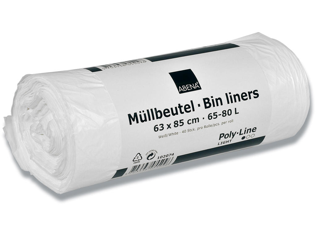 Affaldspose, 65 liter, 8 micron, Transparent, 1 rulle, 40 poser pr rulle, Abena