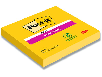 Memonotes, 76x76 mm, Gul, 1 blok, Post-it Super Sticky 