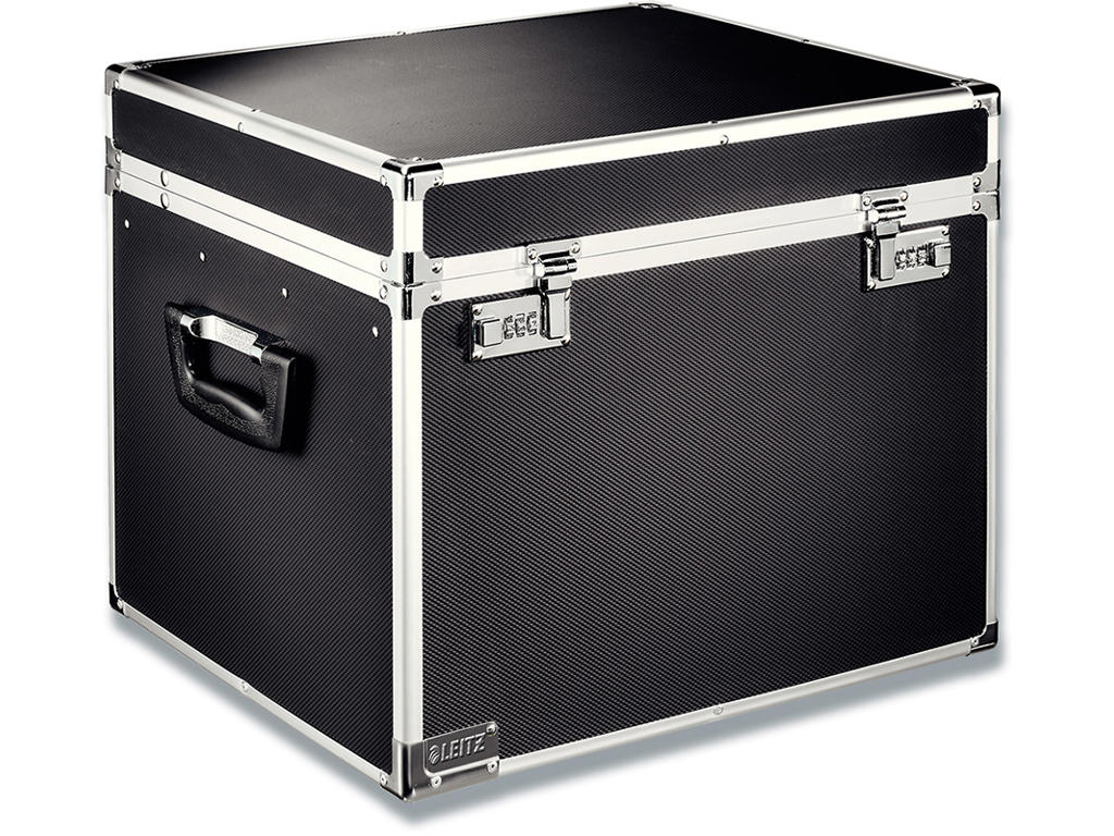 Hængemappeboks, Sort, Plastbelagt træ med alukanter, Til 30 A4 hængemapper, Leitz 