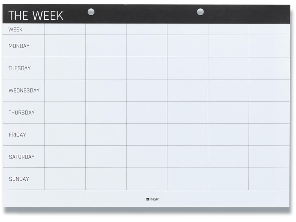 Planlægningsblok, Ugeplan, Engelsk, A4, 6 personer, 52 ark, Naga